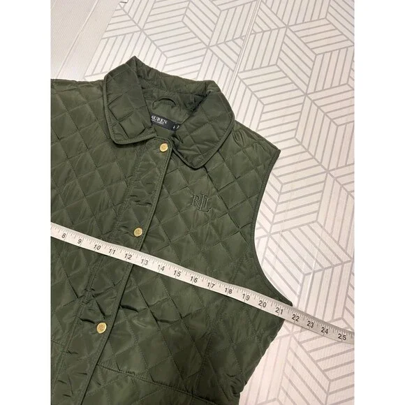 Ralph Lauren Womens Quilted Vest Green Full Zip Pony Logo Size L Preppy j - Picture 7 of 8